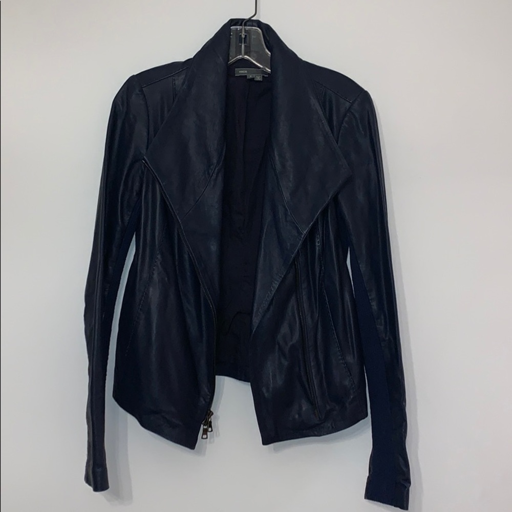 Vince Dark Blue Leather Jacket #W0007
